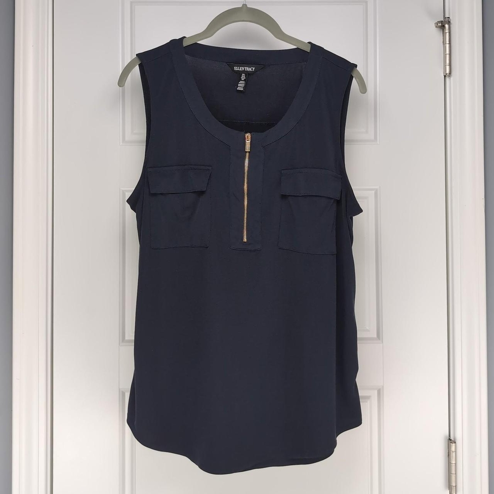Ellen Tracy Navy Blue Sleeveless Tank Top